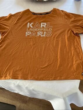 Karl Lagerfeld Women’s Burnt Orange Logo Tee with Studded Text